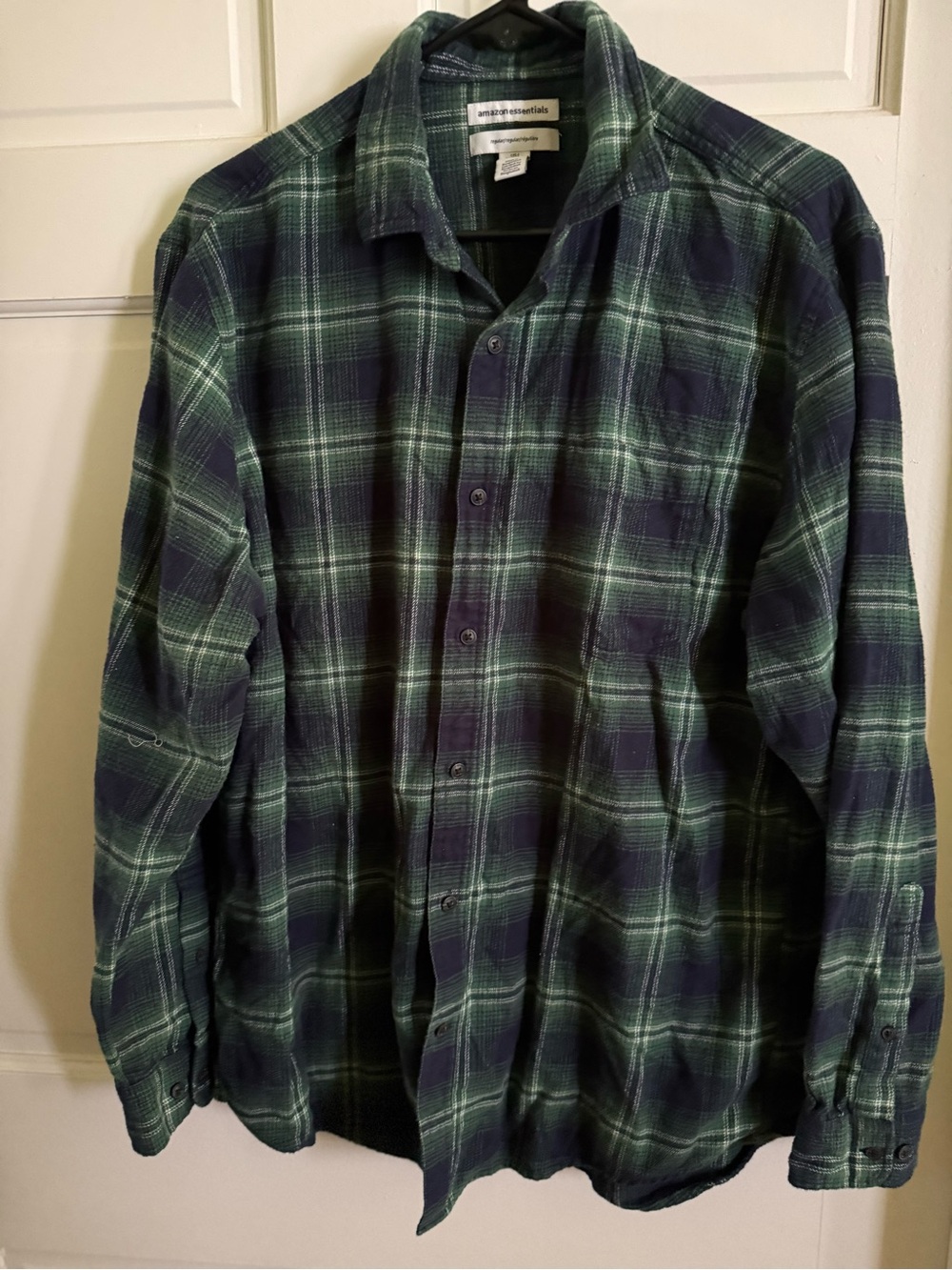 Amazon Essentials Green and Navy Plaid Button-Down Shirt